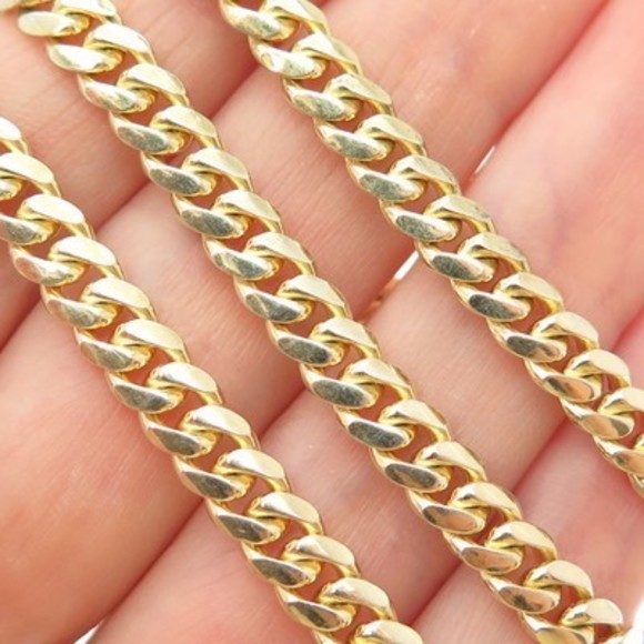 925 Sterling Silver Gold Plated Vintage Cuban Chain Necklace 24